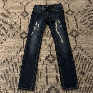 Women’s Amethyst Distressed Denim Skinny Blue Jeans: Size 1